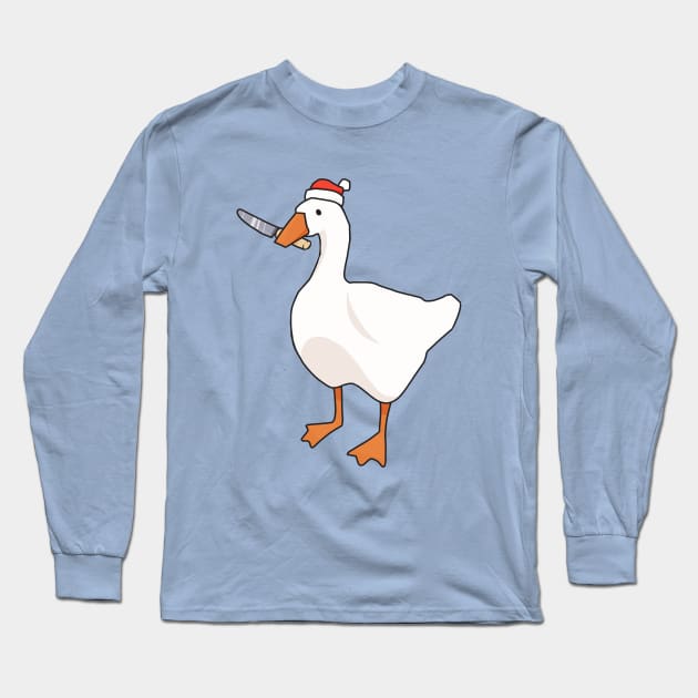 Goose with a knife in a New Year's hat Long Sleeve T-Shirt by KamyShek89